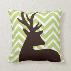 Deer on Chevron Zigzag - Green and White Throw Pillows