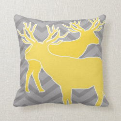 Deer on zigzag chevron - Yellow and Grey Throw Pillows