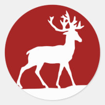 Deer Silhouette - Red and White Round Stickers