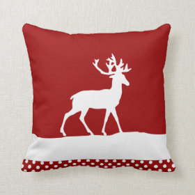Deer Silhouette - Red and White Throw Pillows