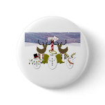 Deer Snowmen North Pole Christmas Pinback Button