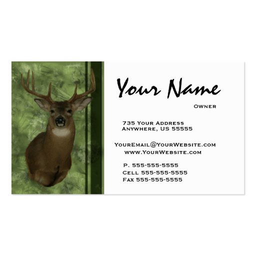 Deer Taxidermy Business Cards ~ Green (front side)