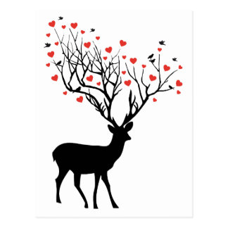 Deer with red hearts postcard