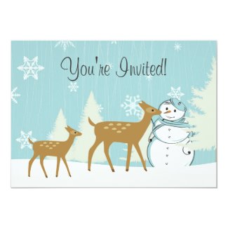 Deer with Snowman Winter 1st Birthday Invitation