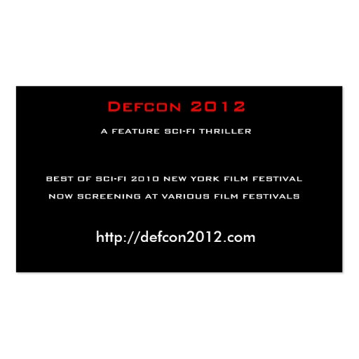 Defcon 2012, A FEATURE SCI-FI THRILLER Business Card Templates