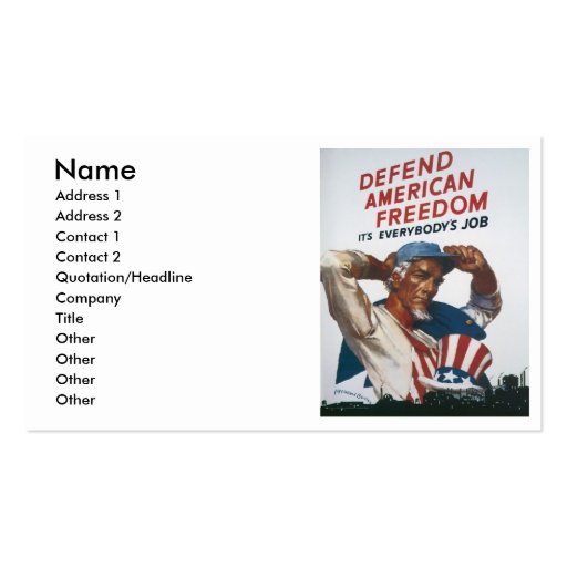 Defend American Freedom Vintage War Poster Business Card (front side)