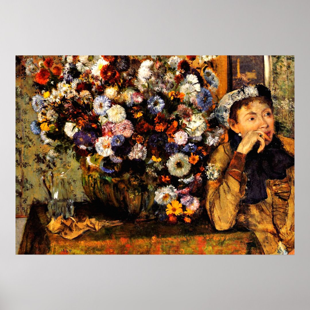 Degas A Woman Seated Beside A Vase Of Flowers Poster Zazzle