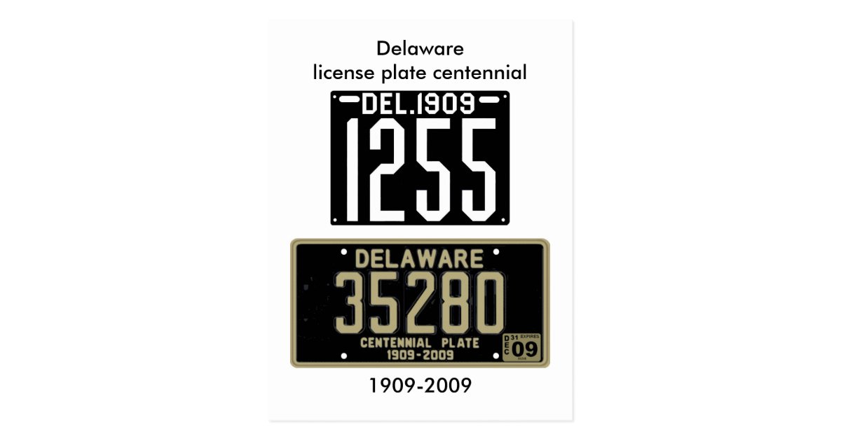 Delaware license plate centennial postcard Zazzle