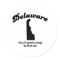 Delaware Motto - Youll need a map to find us stickers by Shirtuosity Delaware Motto - Youll need a map to find us stickers