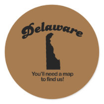 Delaware Motto - Youll need a map to find us stickers by Shirtuosity Delaware Motto - Youll need a map to find us stickers
