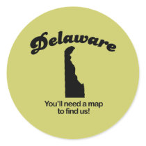 Delaware Motto - Youll need a map to find us stickers by Shirtuosity Delaware Motto - Youll need a map to find us stickers
