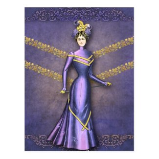 DELIA: 1890s WALKING DRESS in Purple and Gold Post Card