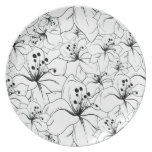 Delicate Black and White Floral Pattern Dinner Plates