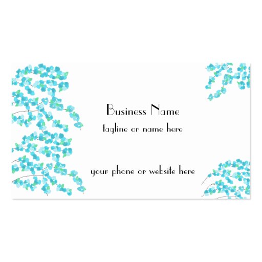 Delicate Blossoms (Aqua) Business Card Template (front side)