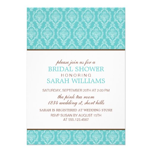Delicate Blue Damask Wedding Shower Custom Announcement