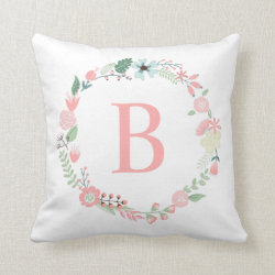 Delicate Floral Monogrammed Wreath Throw Pillow