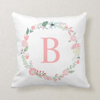 Delicate Floral Monogrammed Wreath Throw Pillows