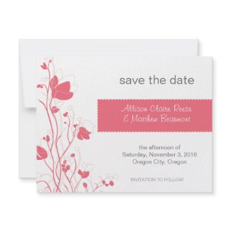 Delicate Floral Save the Date in Coral invitation