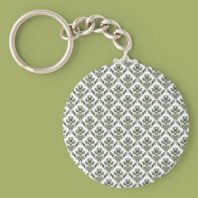 Delicate Green Damask Keychain Zazzle_keychain