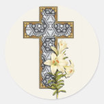 Delicate Lace Fabric Pattern Collection Lace - 09 Round Stickers