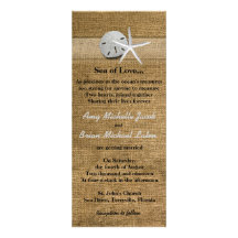 Delicate Seashells on Burlap Unique Beach Wedding Invite