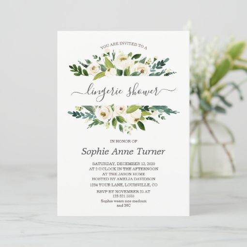 Delicate White Floral Calligraphy Lingerie Shower Invitation Zazzle