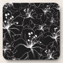 Delicate White on Black Floral Pattern Coasters