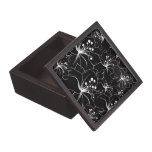Delicate White on Black Floral Pattern Premium Trinket Box