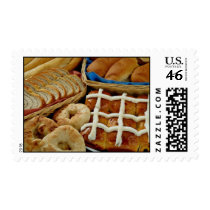 Delicious Baked goods: bagels, rolls, hot crossed Postage
