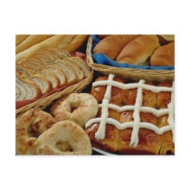 Delicious Baked goods: bagels, rolls, hot crossed Postcard