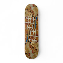Delicious Baked goods: bagels, rolls, hot crossed Skate Board