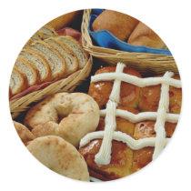 Delicious Baked goods: bagels, rolls, hot crossed Round Stickers