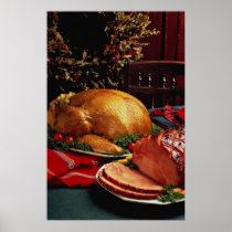 Delicious Baked ham, roast turkey Print