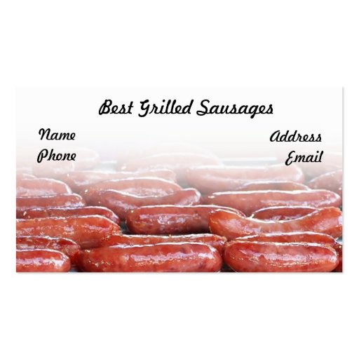 Delicious Barbecued Sausages Business Card Templates (front side)