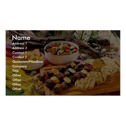 Delicious Beef shish kabob with salads Business Card Templates (front side)