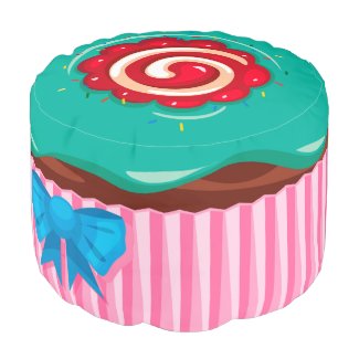 Delicious chocolate and cherry cupcake, round pouf