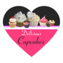 DELICIOUS CUPCAKES BIRTHDAY PARTY ,red pink black sticker