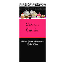 DELICIOUS CUPCAKES DESERT SHOP, Pink Fuchsia Black Customized Rack Card