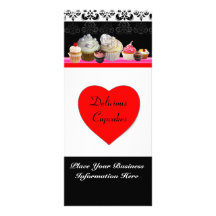 DELICIOUS CUPCAKES DESERT SHOP,Red Orange Black Rack Card