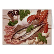 Delicious Fish, mackerel, plaice, prawns, mussels Greeting Card