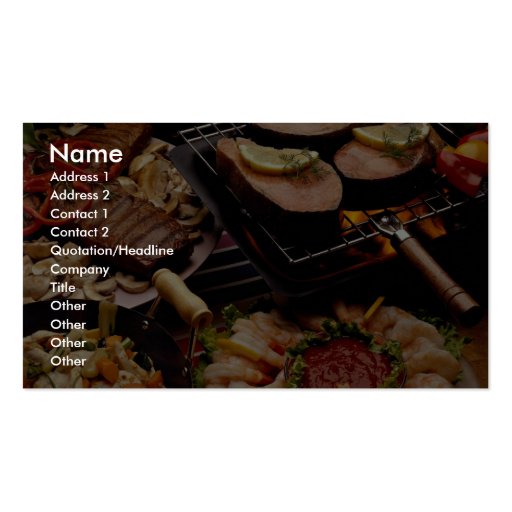 Delicious Grilled salmon, beef steaks and cocktail Business Card Template