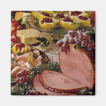 Delicious Ham, shrimp, pears with cheese plate magnets