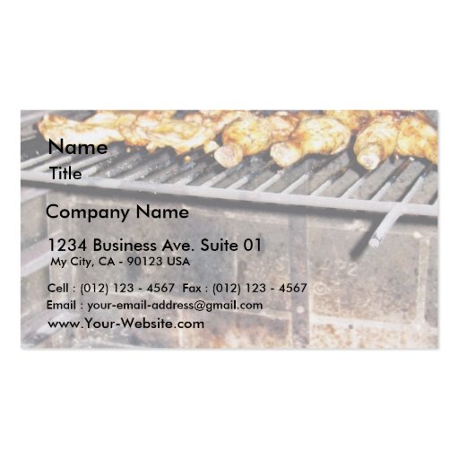 Delicious Roasted Chicken Above The Fire Business Card Templates (front side)