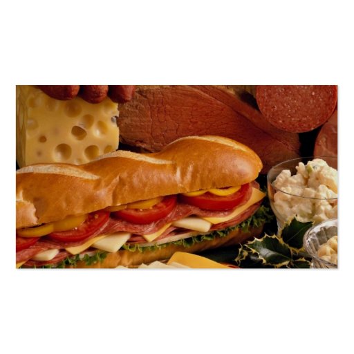 Delicious Submarine sandwich with meats and cheese Business Card Template (back side)