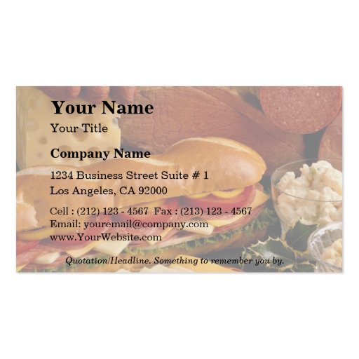Delicious Submarine sandwich with meats and cheese Business Card Template (front side)