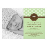 Delightful Dots Photo Christening Invitation Green invitations