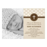 Delightful Dots Photo Christening Invitation Khaki invitations