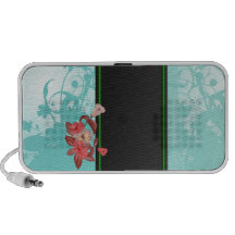 Delightful reddish flowers and sea green swirls notebook speakers