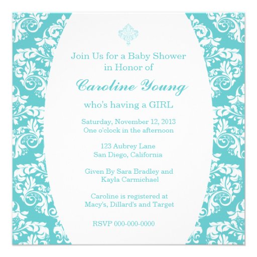 Delightful Robins Egg Blue Damask Invites