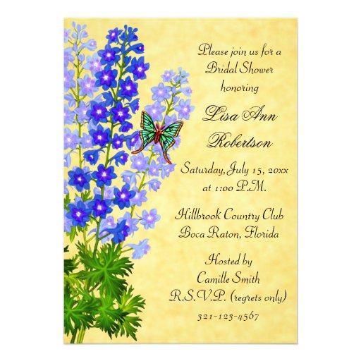 Delphiniums Gold Bridal Shower Invitation